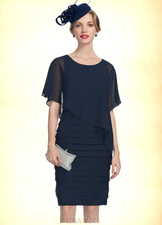 Sarah Sheath/Column Scoop Neck Knee-Length Chiffon Mother of the Bride Dress With Ruffle DH126P0014913