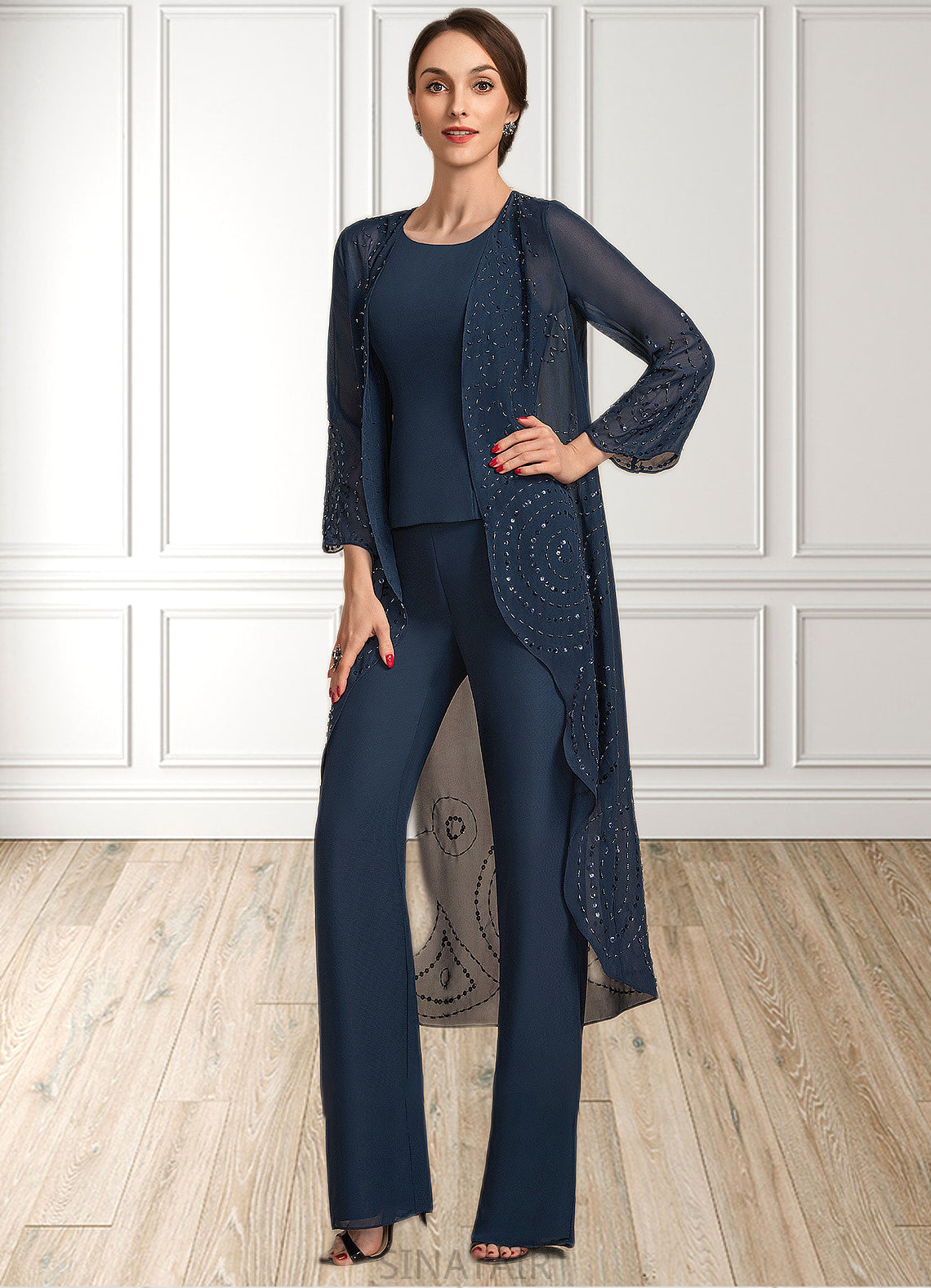 Myah Jumpsuit/Pantsuit Scoop Neck Floor-Length Chiffon Mother of the Bride Dress DH126P0014914