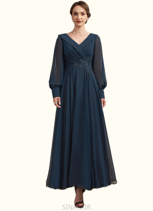 Ana A-Line V-neck Ankle-Length Chiffon Mother of the Bride Dress With Ruffle Beading Appliques Lace Sequins DH126P0014915