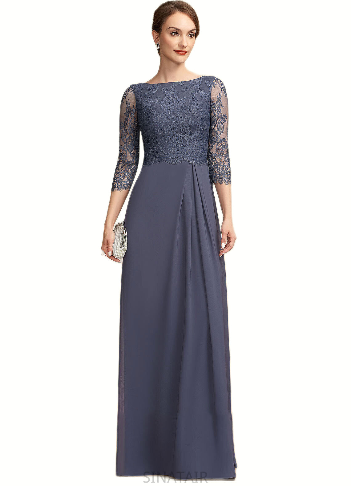 Shelby A-Line Scoop Neck Floor-Length Chiffon Lace Mother of the Bride Dress With Ruffle DH126P0014917