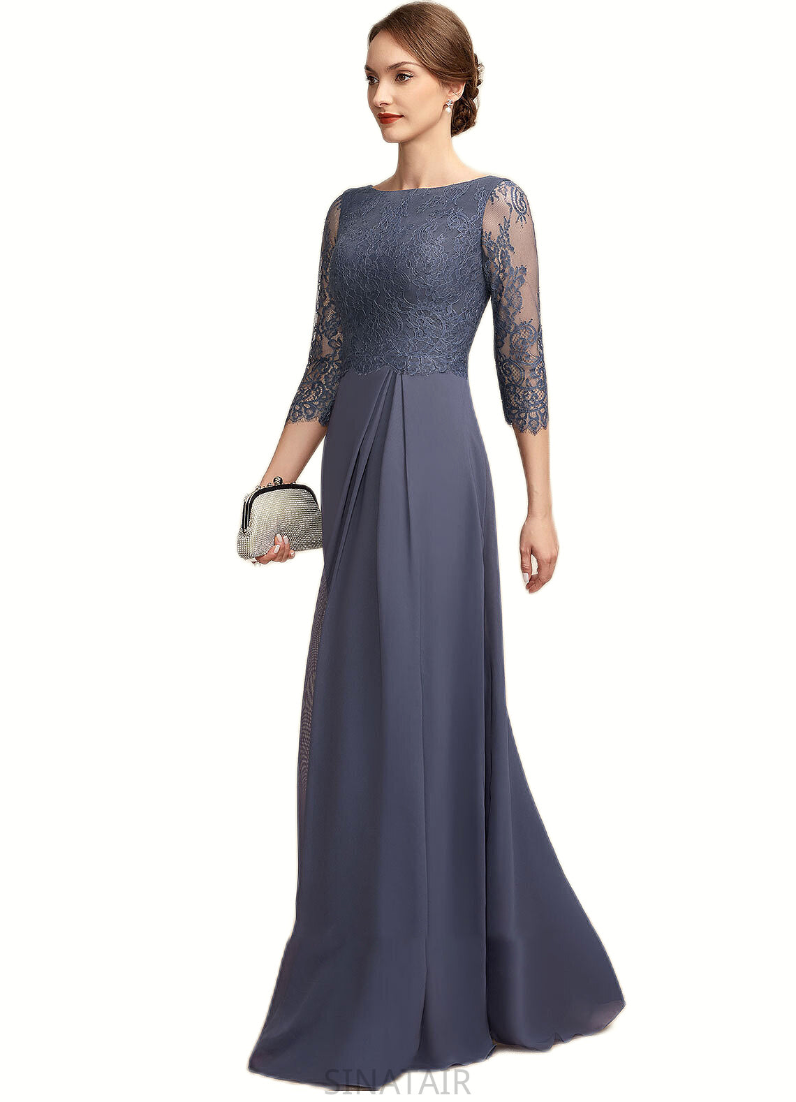 Shelby A-Line Scoop Neck Floor-Length Chiffon Lace Mother of the Bride Dress With Ruffle DH126P0014917