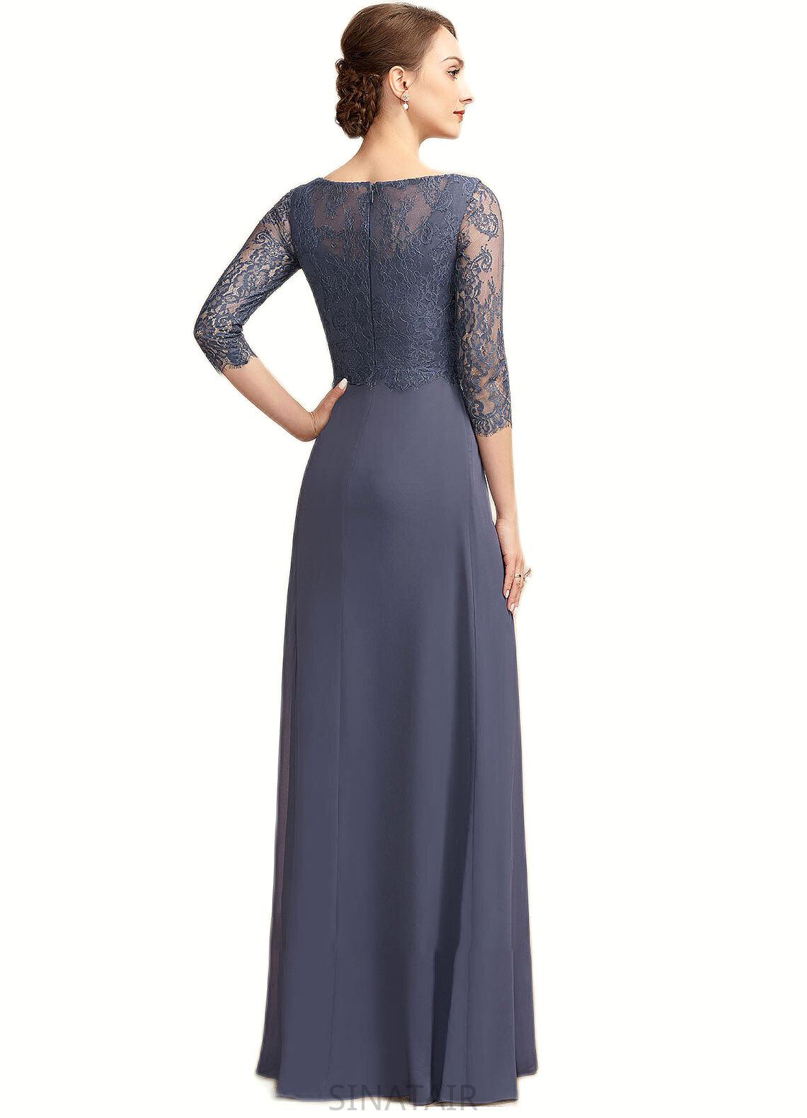 Shelby A-Line Scoop Neck Floor-Length Chiffon Lace Mother of the Bride Dress With Ruffle DH126P0014917