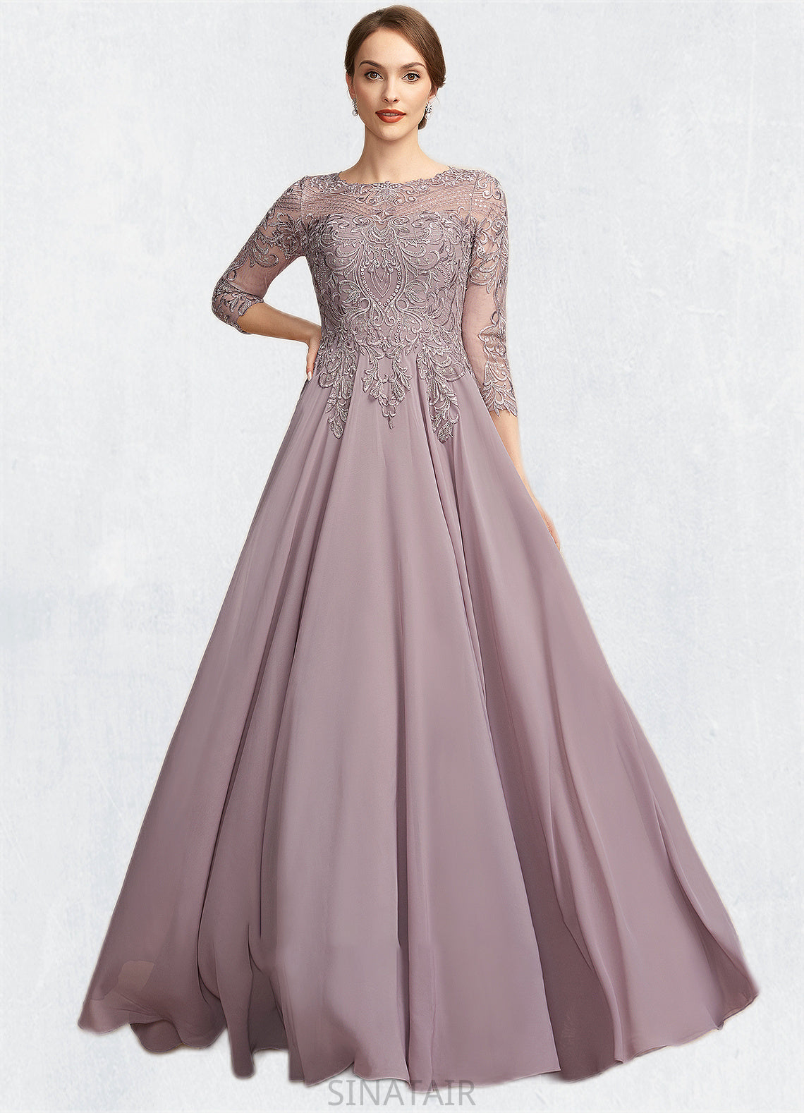 Madelyn A-Line Scoop Neck Floor-Length Chiffon Lace Mother of the Bride Dress With Sequins DH126P0014918