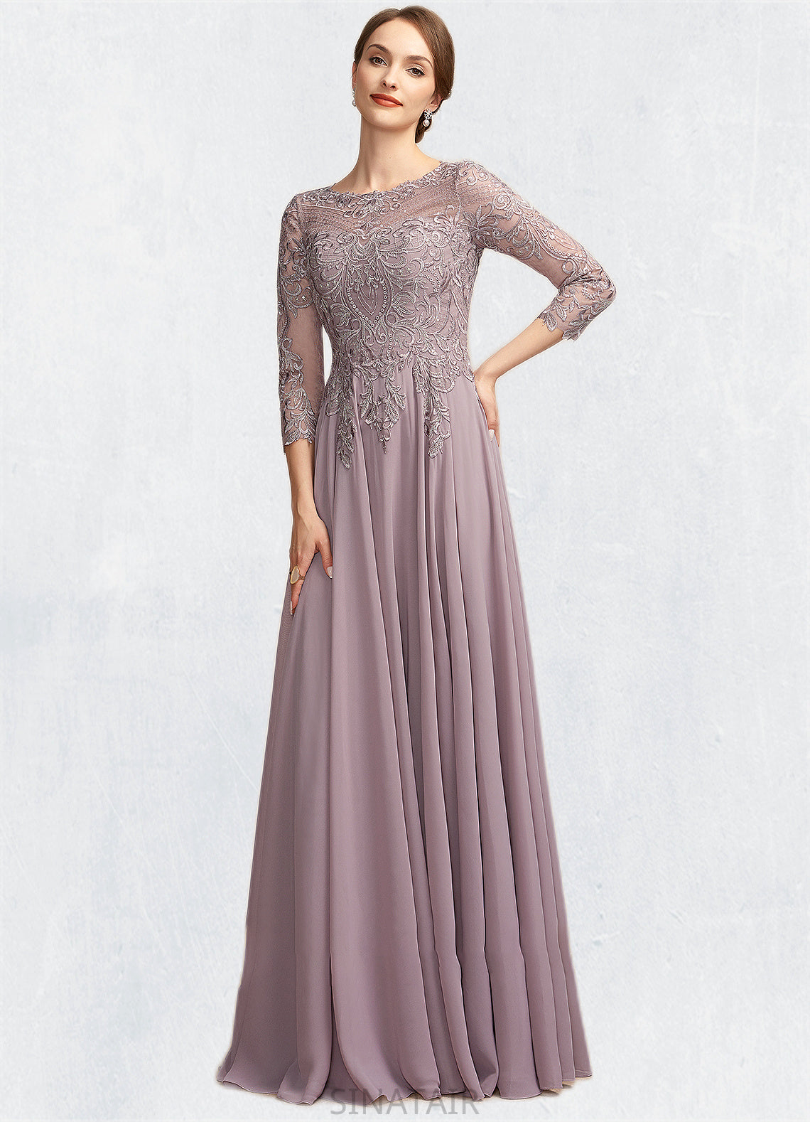 Madelyn A-Line Scoop Neck Floor-Length Chiffon Lace Mother of the Bride Dress With Sequins DH126P0014918