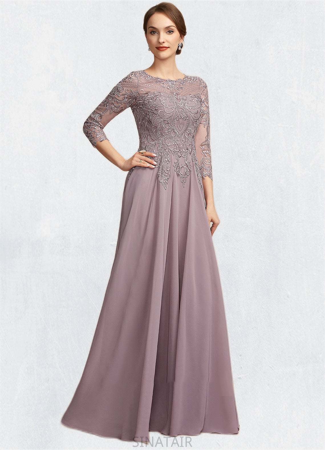 Madelyn A-Line Scoop Neck Floor-Length Chiffon Lace Mother of the Bride Dress With Sequins DH126P0014918