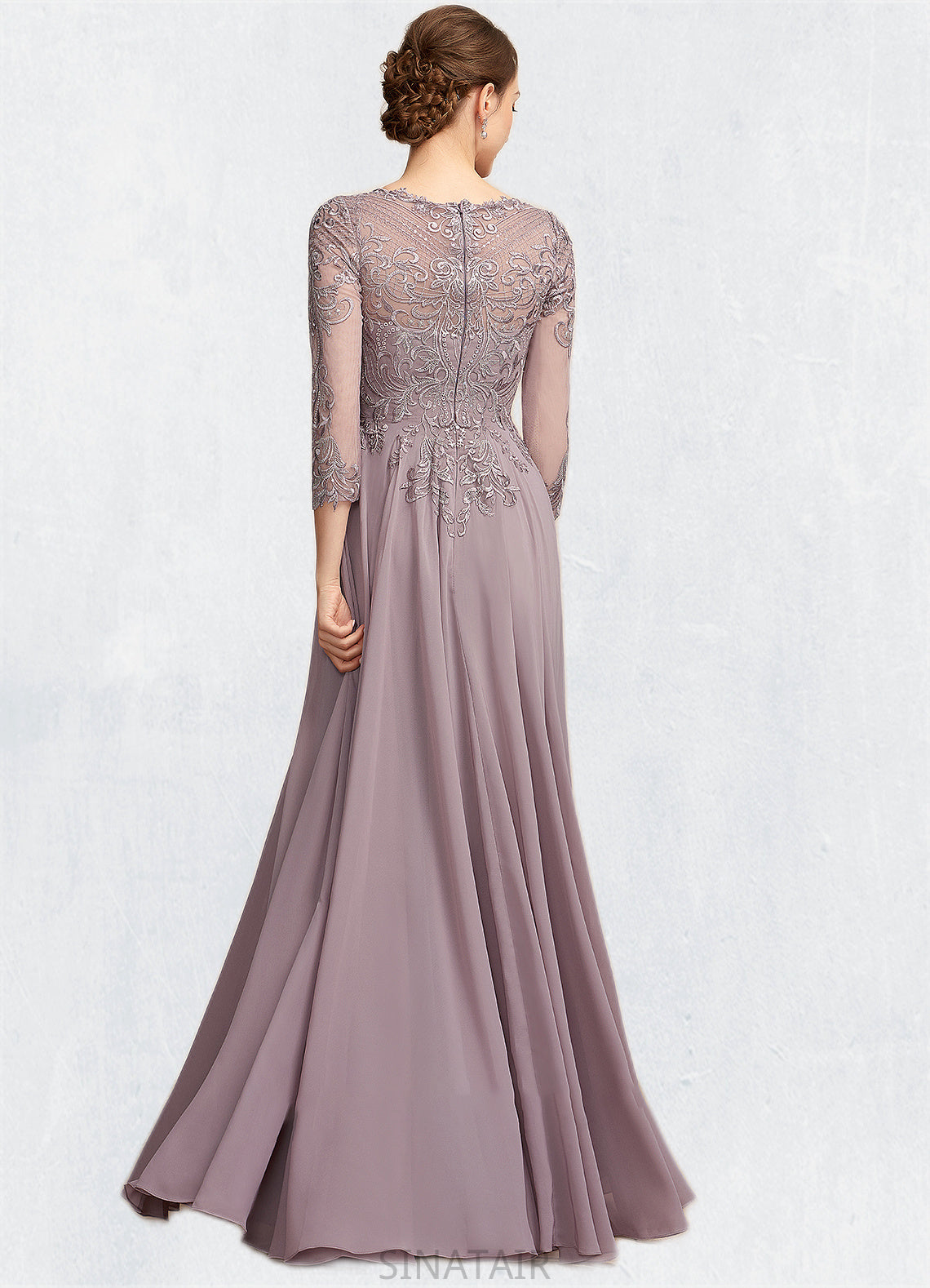 Madelyn A-Line Scoop Neck Floor-Length Chiffon Lace Mother of the Bride Dress With Sequins DH126P0014918