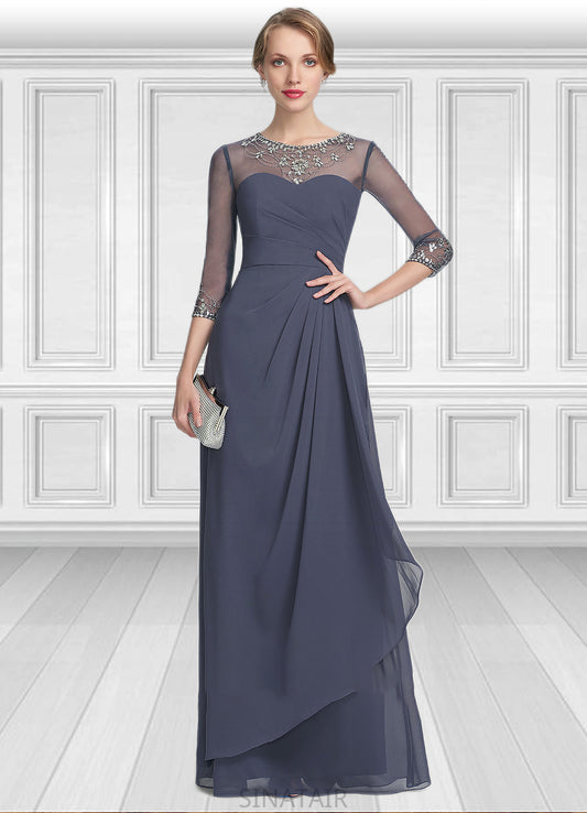 Moira A-Line Scoop Neck Floor-Length Chiffon Mother of the Bride Dress With Beading Sequins Cascading Ruffles DH126P0014921