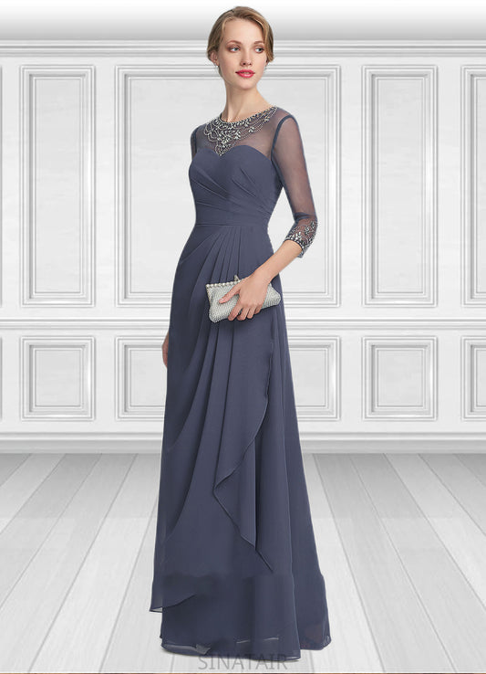 Moira A-Line Scoop Neck Floor-Length Chiffon Mother of the Bride Dress With Beading Sequins Cascading Ruffles DH126P0014921