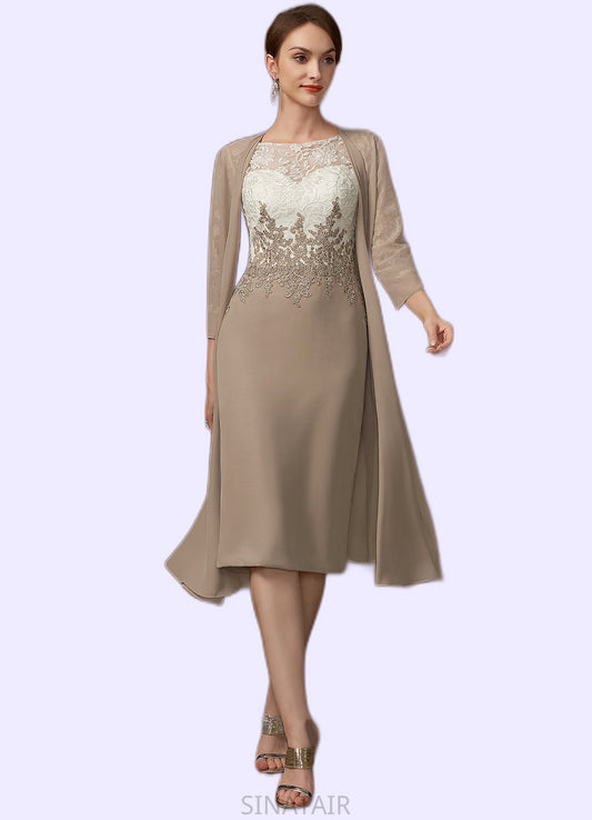 Rosalyn Sheath/Column Scoop Neck Knee-Length Chiffon Lace Mother of the Bride Dress DH126P0014927