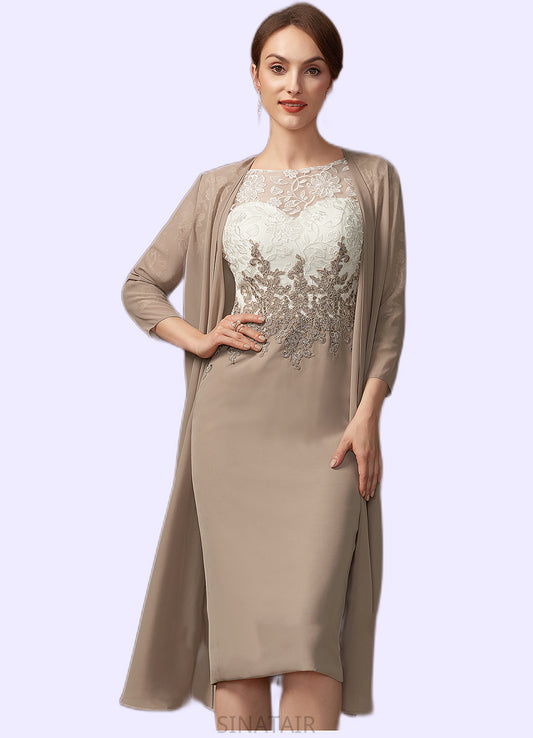 Rosalyn Sheath/Column Scoop Neck Knee-Length Chiffon Lace Mother of the Bride Dress DH126P0014927