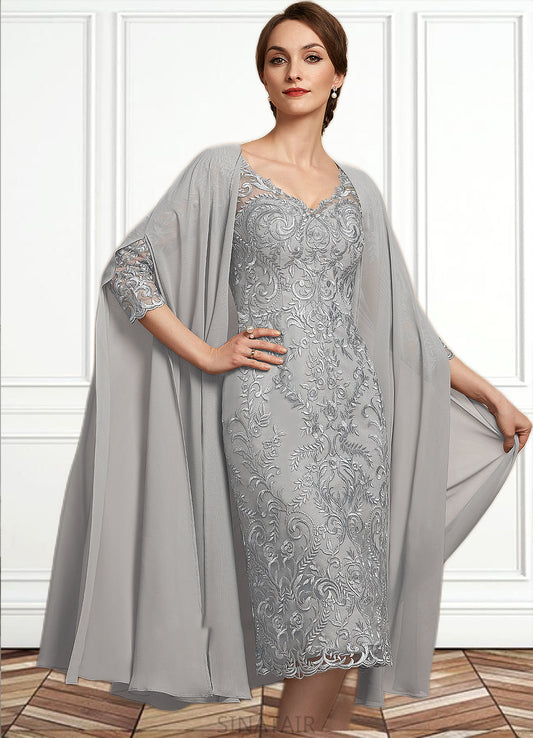 Camila Sheath/Column V-neck Knee-Length Lace Mother of the Bride Dress DH126P0014931