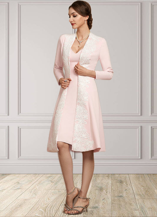 Aria Sheath/Column V-neck Knee-Length Stretch Crepe Mother of the Bride Dress DH126P0014933