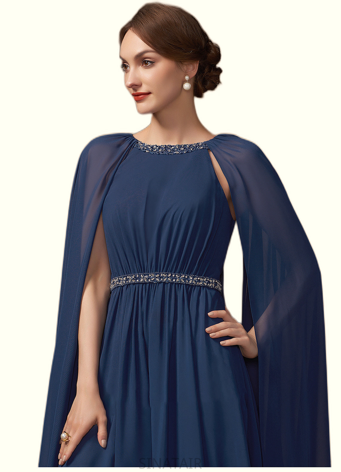 Harriet A-Line Scoop Neck Tea-Length Chiffon Mother of the Bride Dress With Beading DH126P0014934