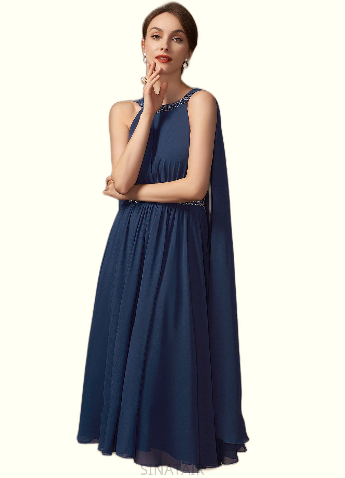 Harriet A-Line Scoop Neck Tea-Length Chiffon Mother of the Bride Dress With Beading DH126P0014934