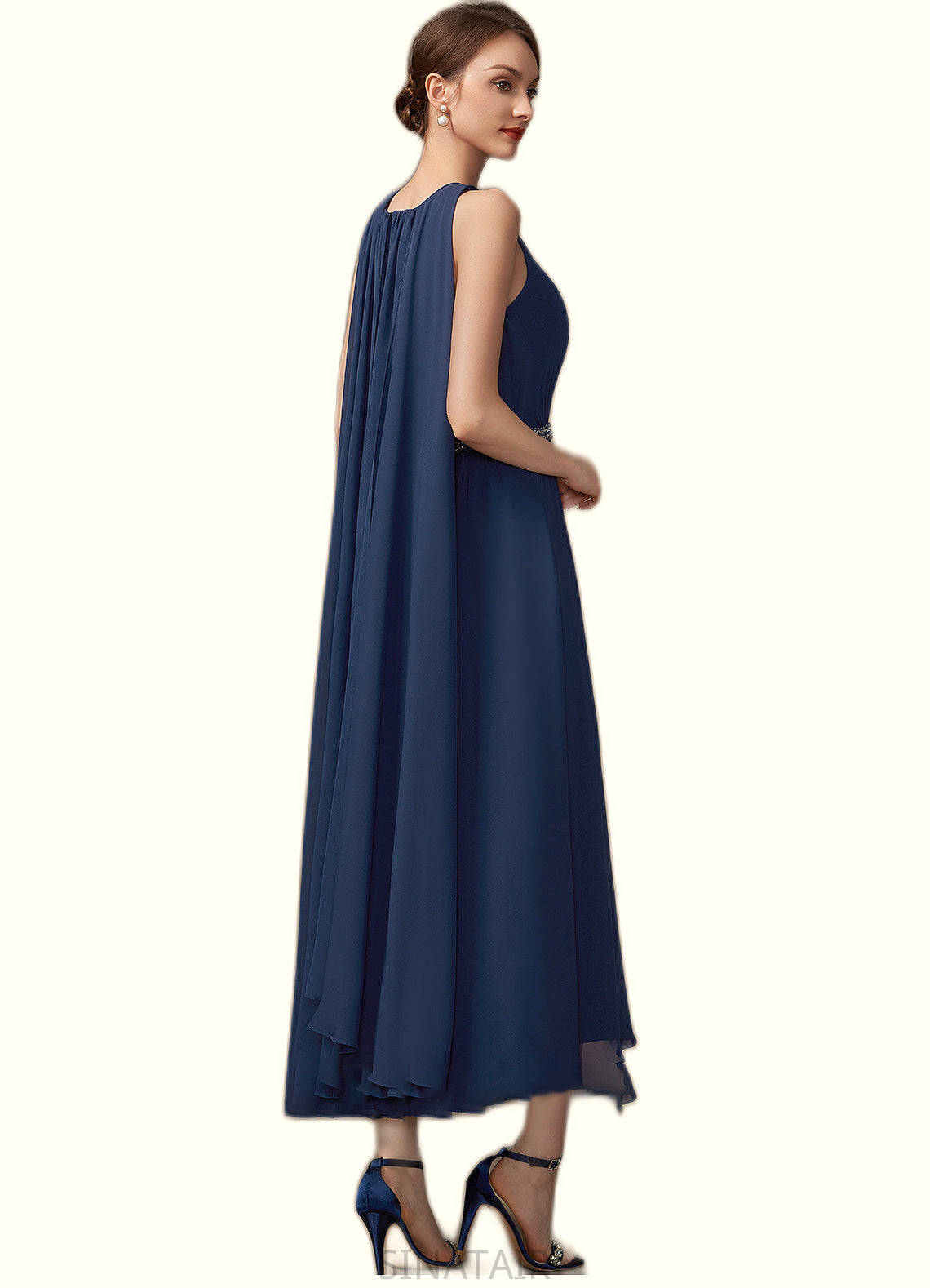 Harriet A-Line Scoop Neck Tea-Length Chiffon Mother of the Bride Dress With Beading DH126P0014934