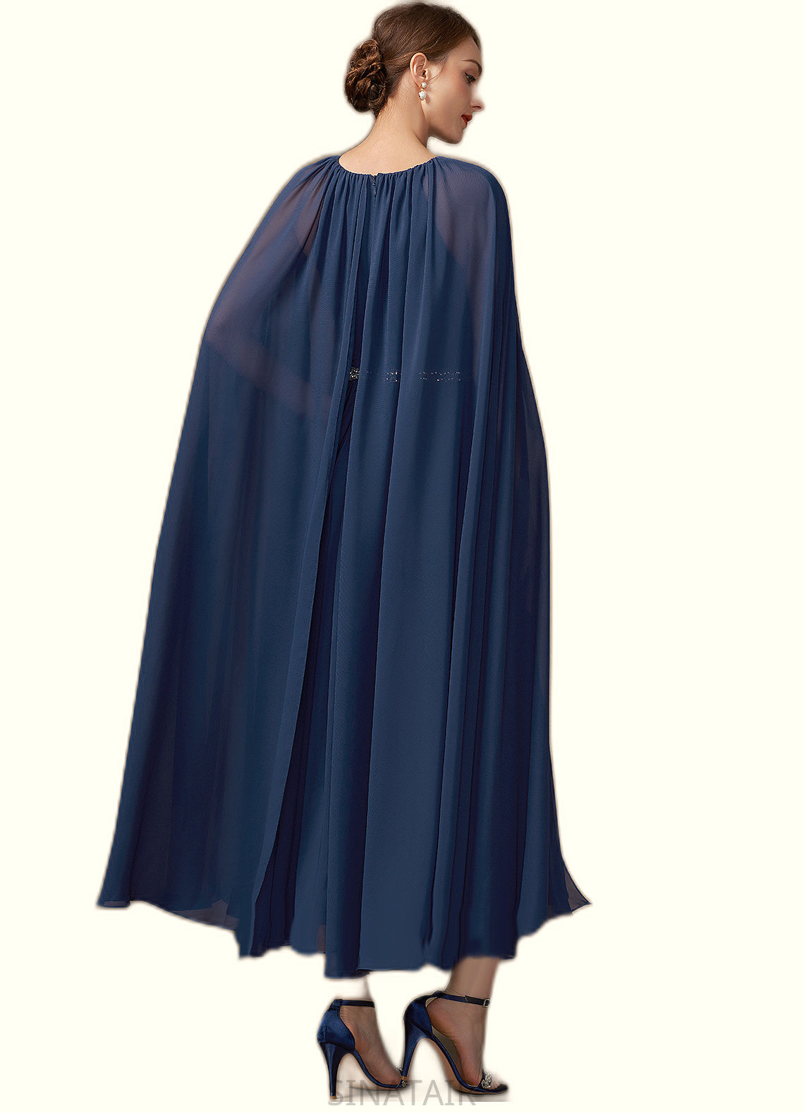 Harriet A-Line Scoop Neck Tea-Length Chiffon Mother of the Bride Dress With Beading DH126P0014934