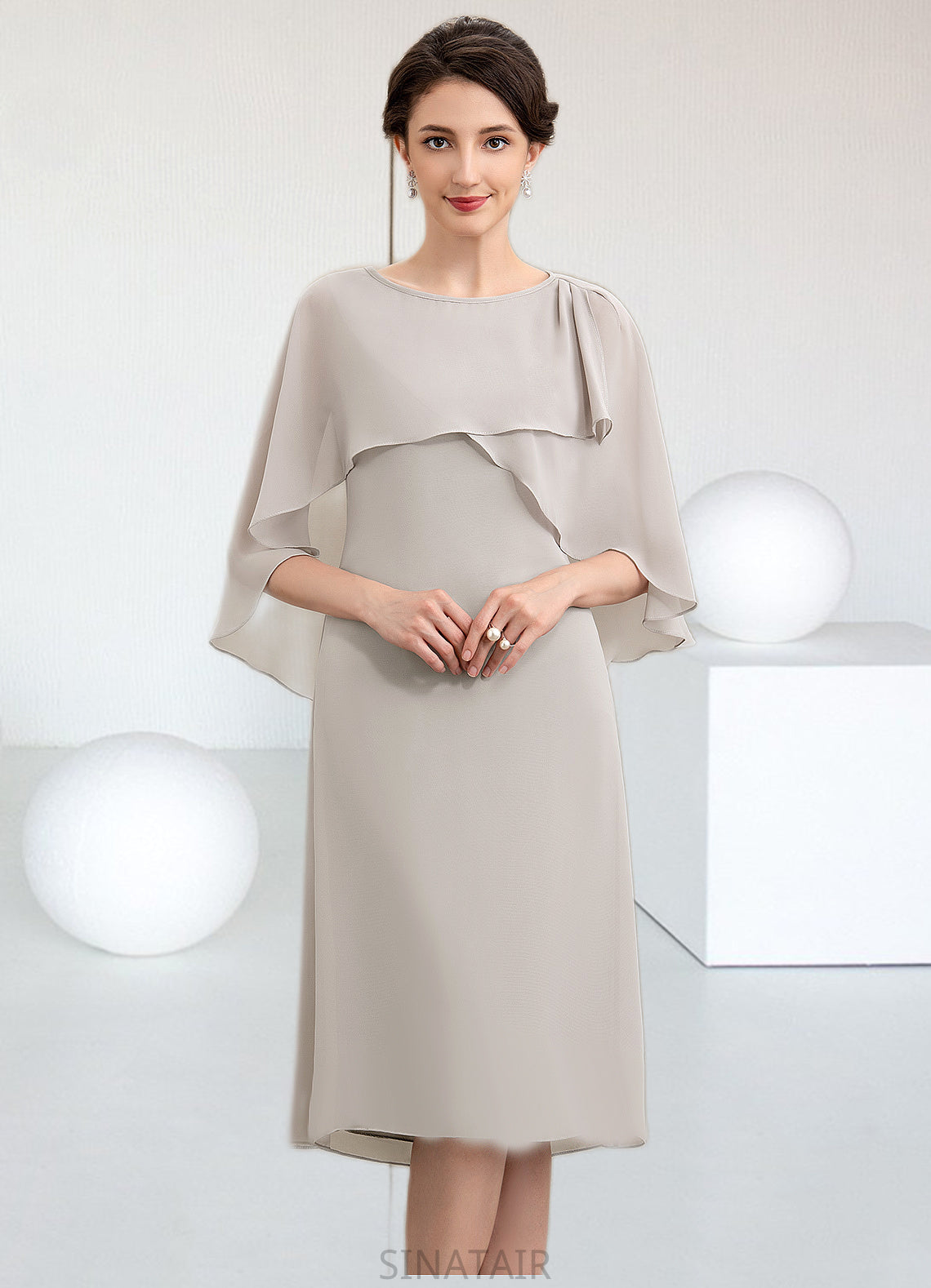 Jakayla A-Line Scoop Neck Knee-Length Chiffon Mother of the Bride Dress DH126P0014935