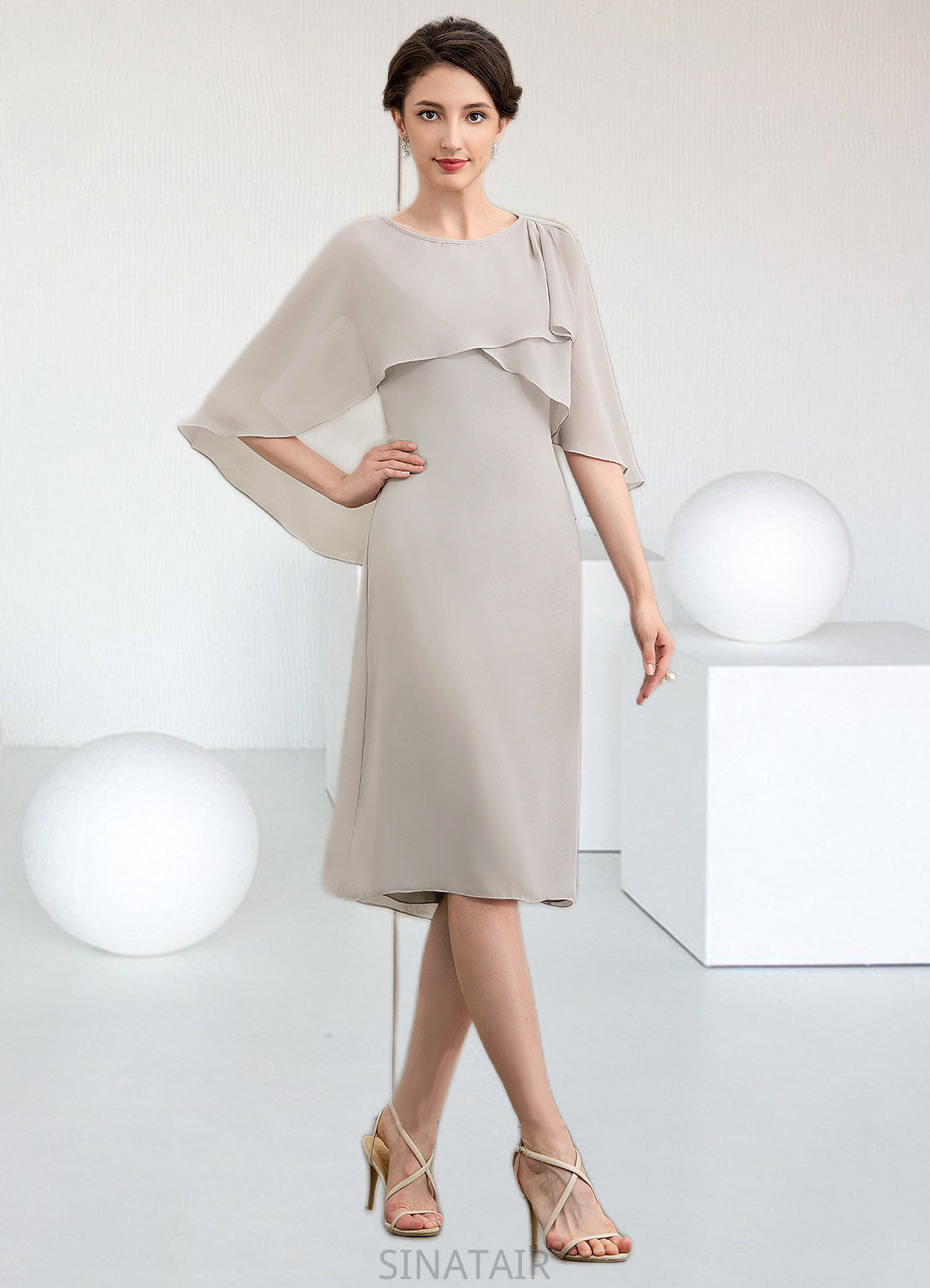 Jakayla A-Line Scoop Neck Knee-Length Chiffon Mother of the Bride Dress DH126P0014935