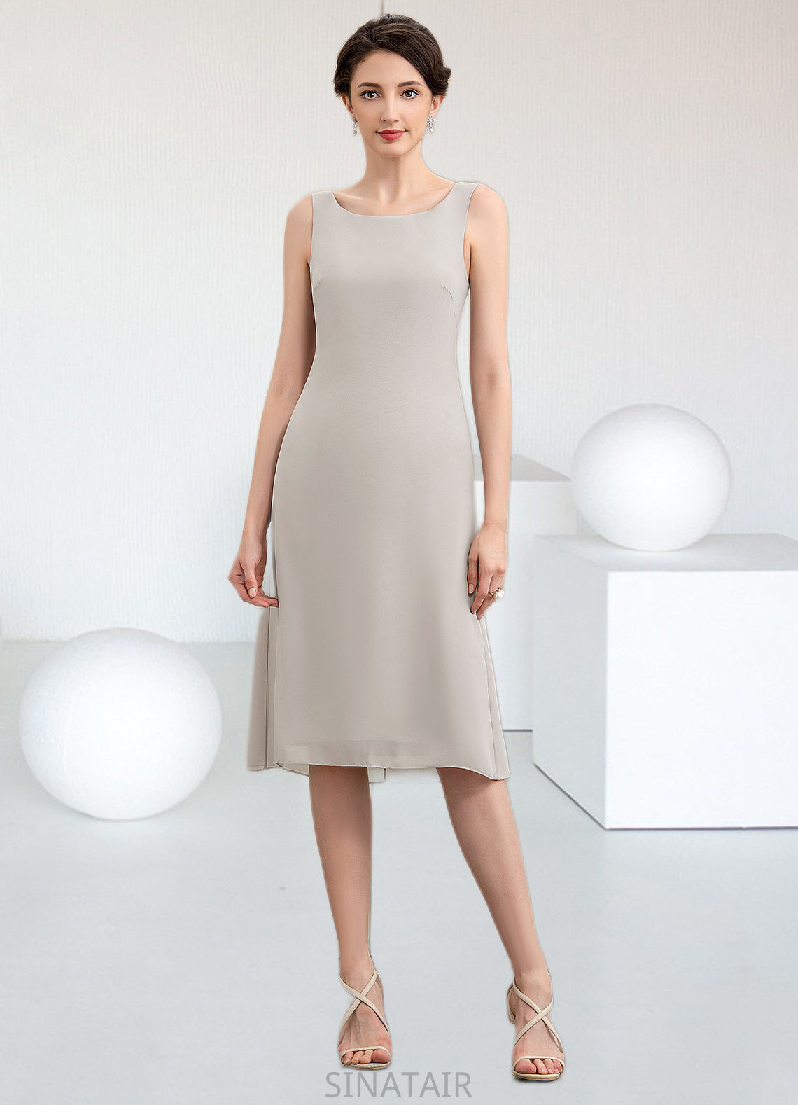 Jakayla A-Line Scoop Neck Knee-Length Chiffon Mother of the Bride Dress DH126P0014935