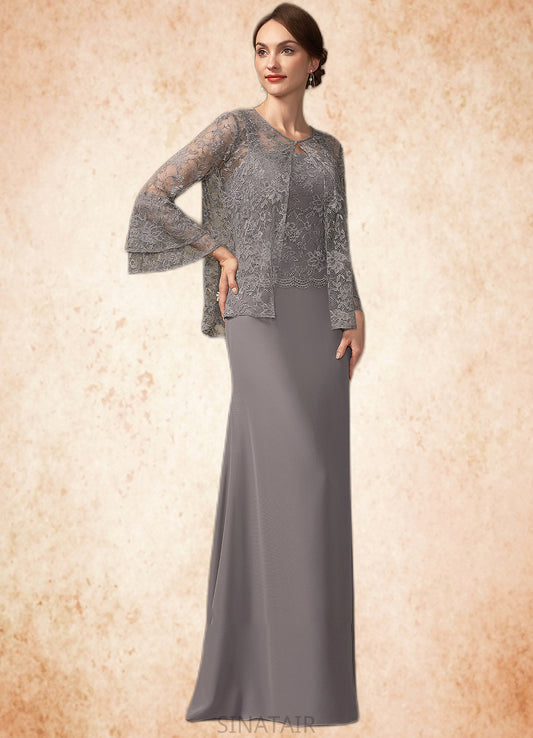 Sophia Sheath/Column Square Neckline Floor-Length Chiffon Lace Mother of the Bride Dress DH126P0014936