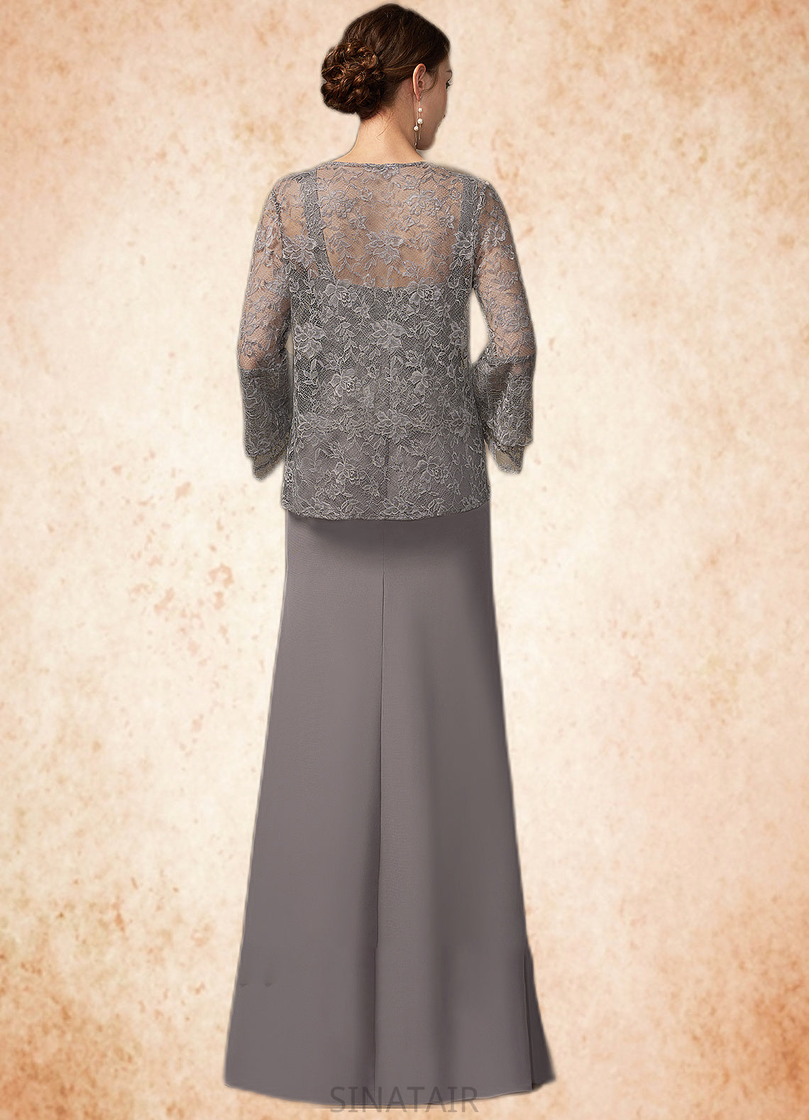 Sophia Sheath/Column Square Neckline Floor-Length Chiffon Lace Mother of the Bride Dress DH126P0014936