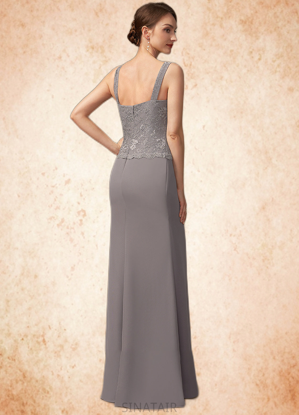 Sophia Sheath/Column Square Neckline Floor-Length Chiffon Lace Mother of the Bride Dress DH126P0014936