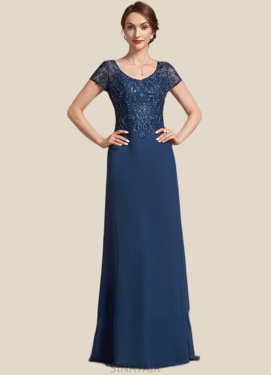 Lena A-Line V-neck Floor-Length Chiffon Lace Mother of the Bride Dress With Sequins DH126P0014938