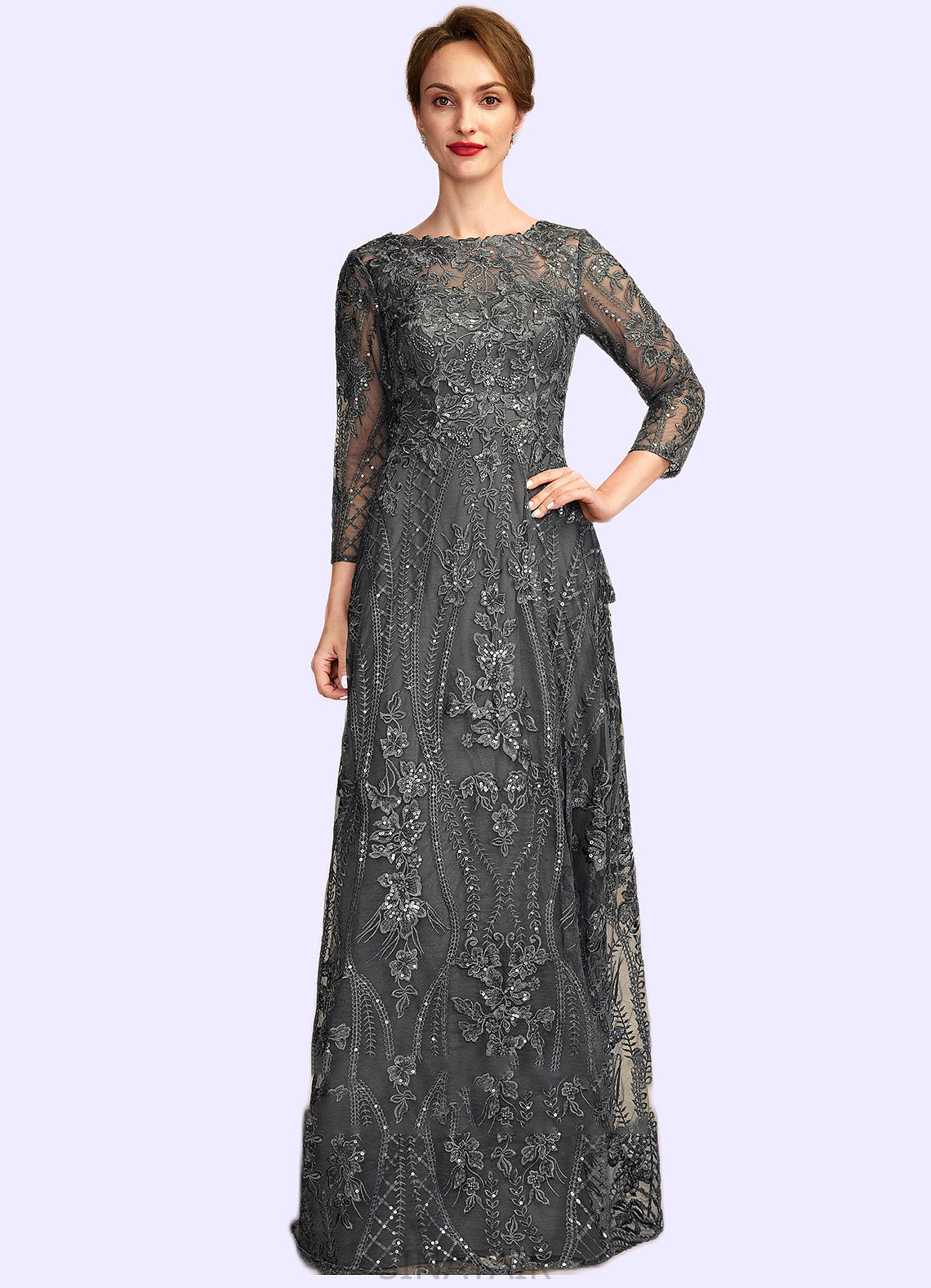 Gabrielle A-Line Scoop Neck Floor-Length Lace Mother of the Bride Dress With Sequins DH126P0014939