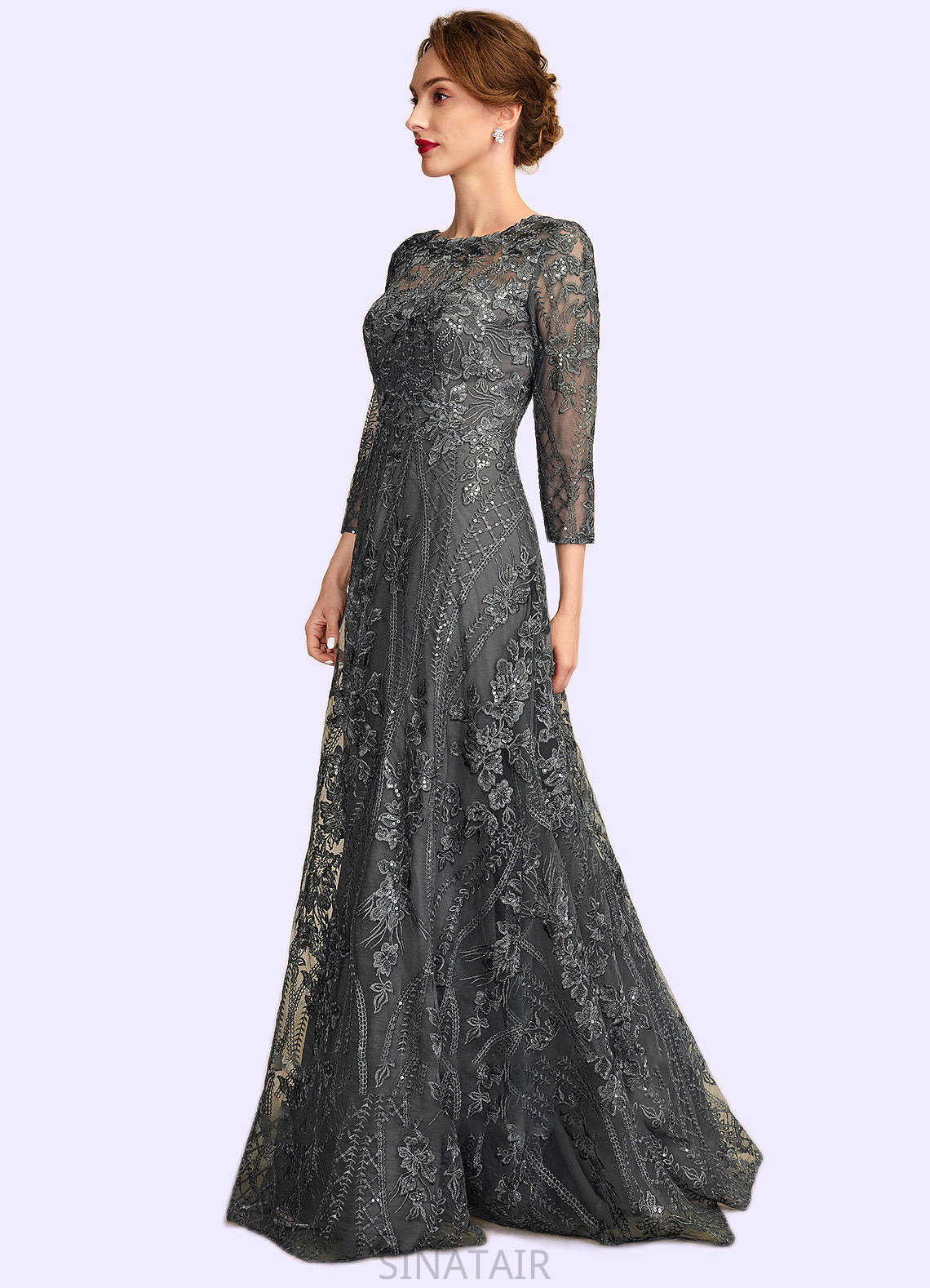 Gabrielle A-Line Scoop Neck Floor-Length Lace Mother of the Bride Dress With Sequins DH126P0014939