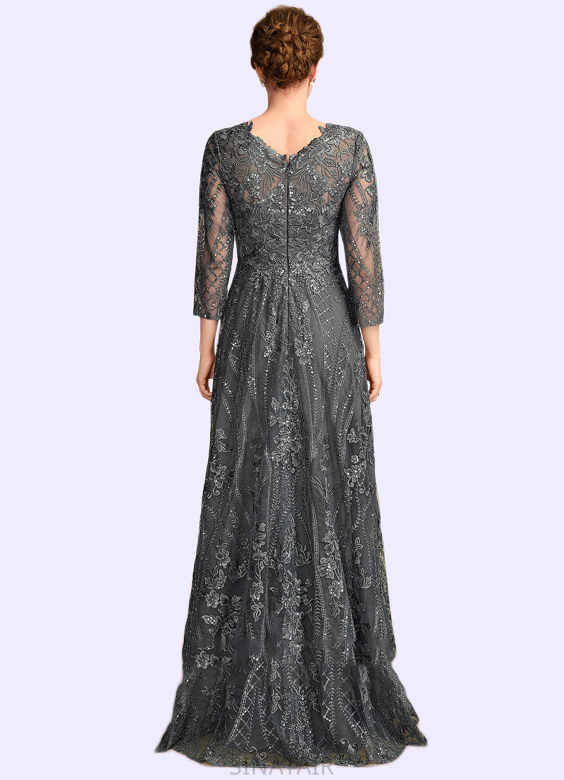 Gabrielle A-Line Scoop Neck Floor-Length Lace Mother of the Bride Dress With Sequins DH126P0014939