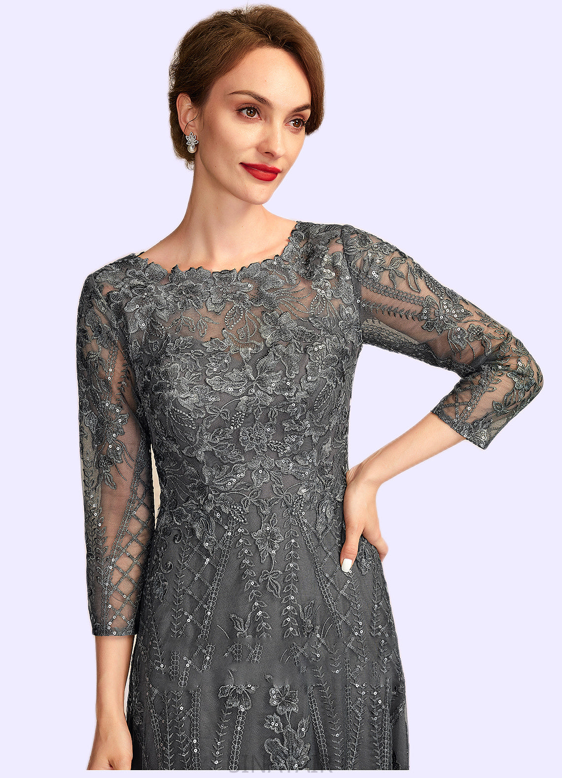 Gabrielle A-Line Scoop Neck Floor-Length Lace Mother of the Bride Dress With Sequins DH126P0014939