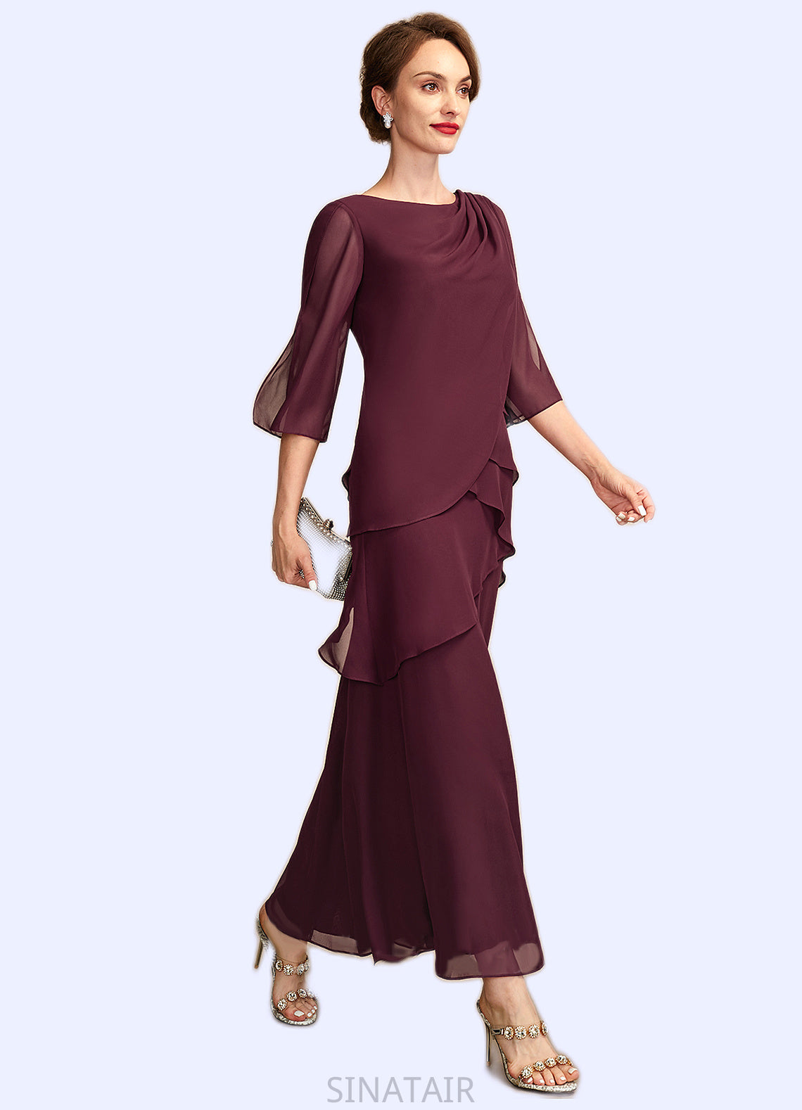 Rhoda A-Line Scoop Neck Ankle-Length Chiffon Mother of the Bride Dress With Cascading Ruffles DH126P0014941