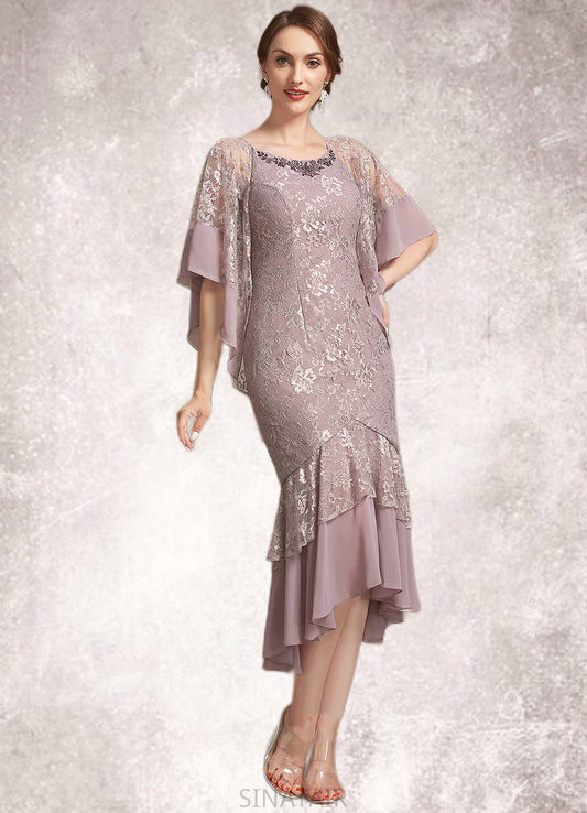 Sophia Trumpet/Mermaid Scoop Neck Asymmetrical Chiffon Lace Mother of the Bride Dress DH126P0014945