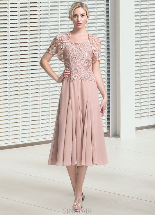 Julissa A-Line Square Neckline Tea-Length Chiffon Mother of the Bride Dress DH126P0014947