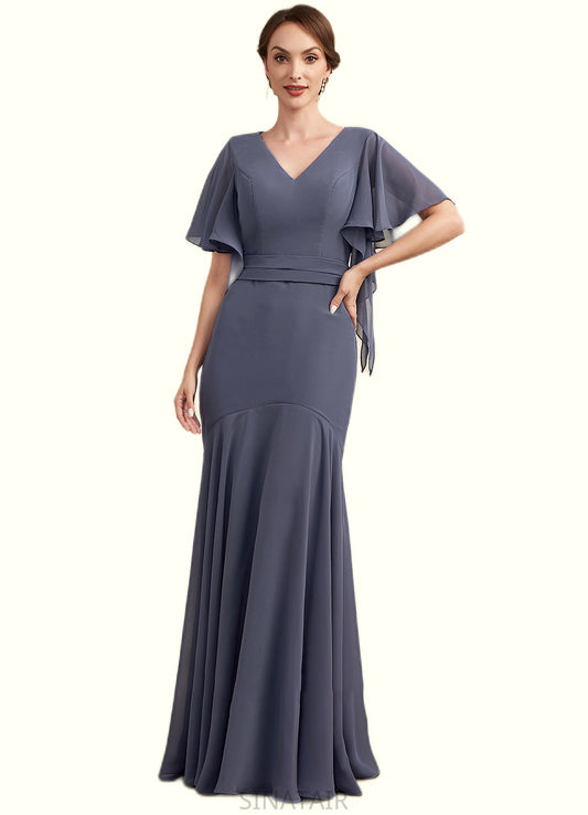 Martha Trumpet/Mermaid V-neck Floor-Length Chiffon Mother of the Bride Dress DH126P0014951