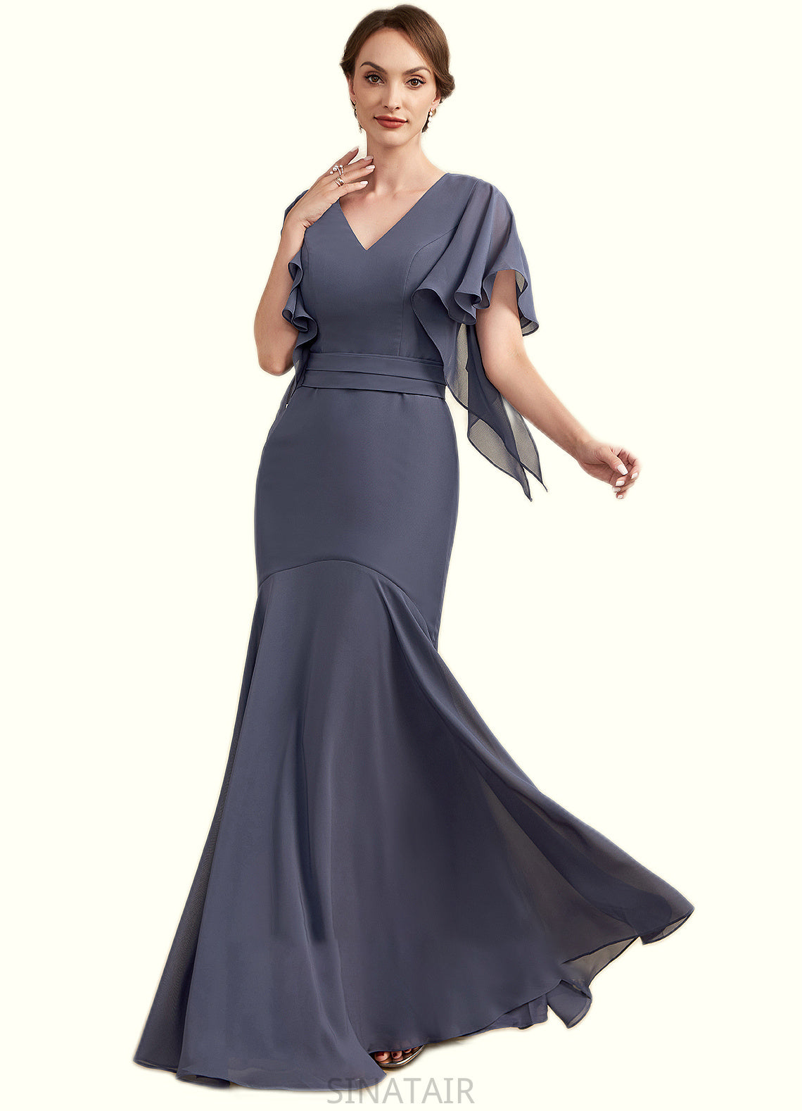 Martha Trumpet/Mermaid V-neck Floor-Length Chiffon Mother of the Bride Dress DH126P0014951