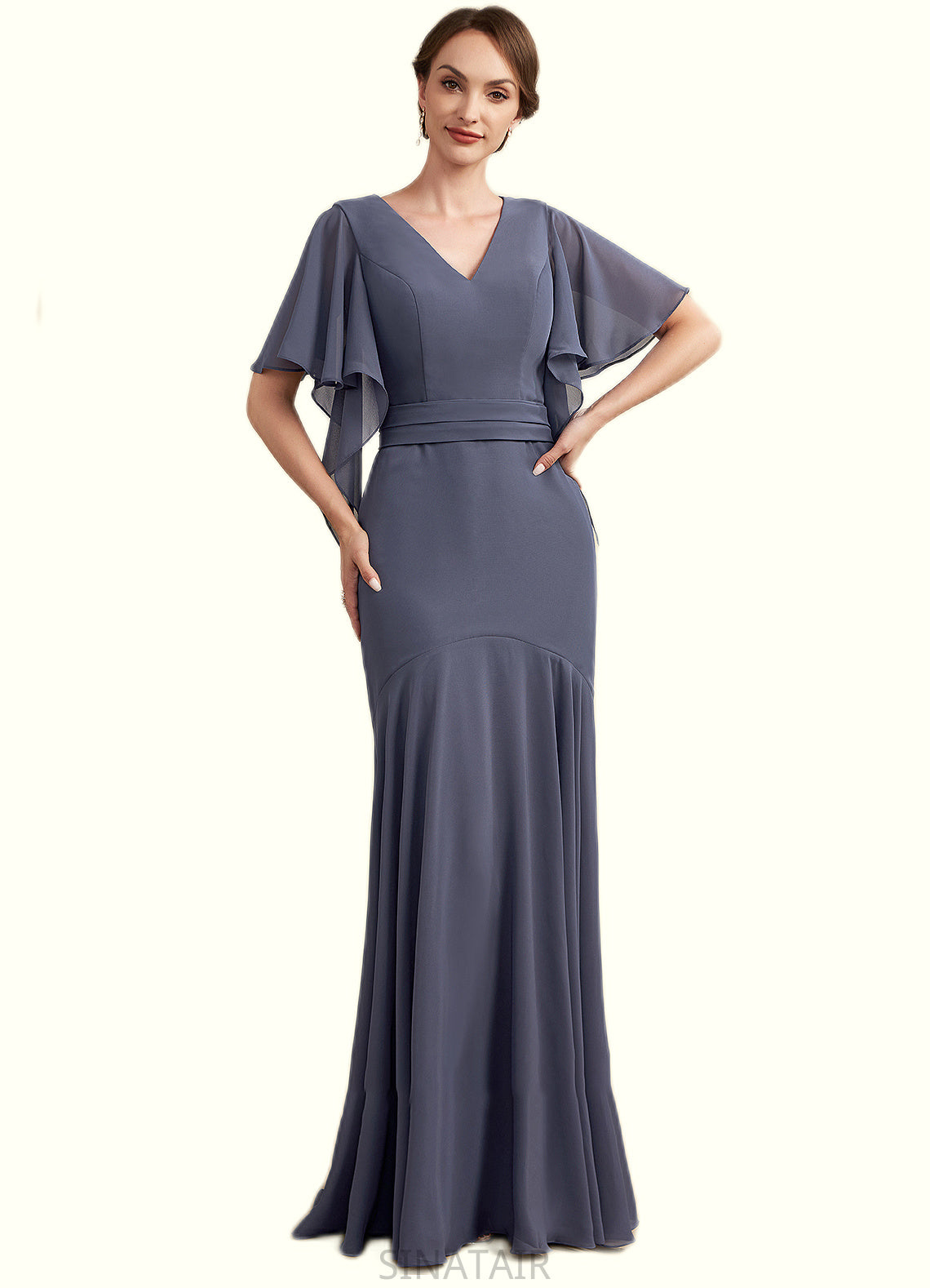 Martha Trumpet/Mermaid V-neck Floor-Length Chiffon Mother of the Bride Dress DH126P0014951