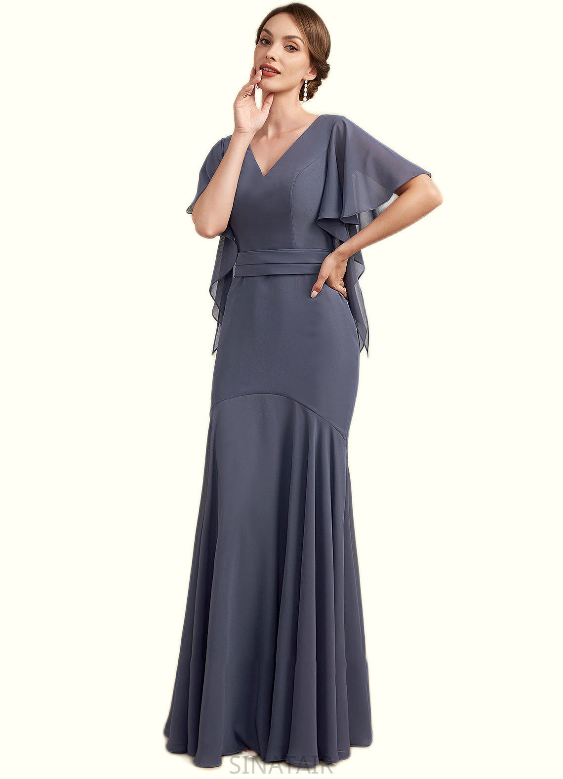 Martha Trumpet/Mermaid V-neck Floor-Length Chiffon Mother of the Bride Dress DH126P0014951