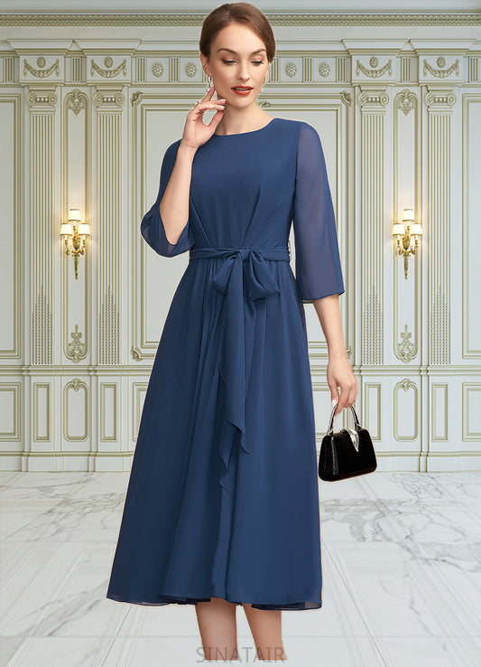 Sophie A-Line Scoop Neck Tea-Length Chiffon Mother of the Bride Dress With Ruffle Bow(s) DH126P0014954