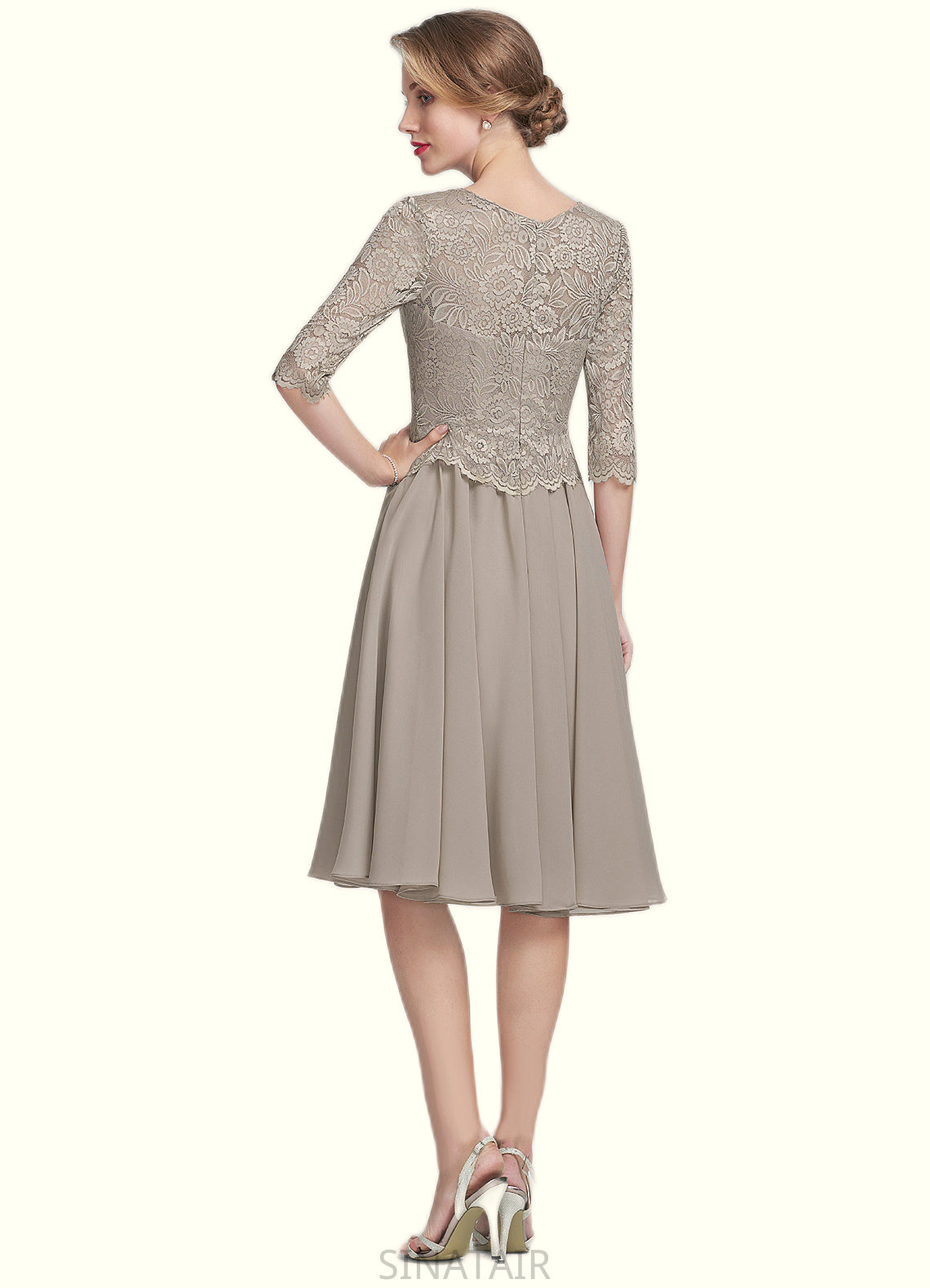 Hadley A-Line Scoop Neck Knee-Length Chiffon Lace Mother of the Bride Dress DH126P0014955