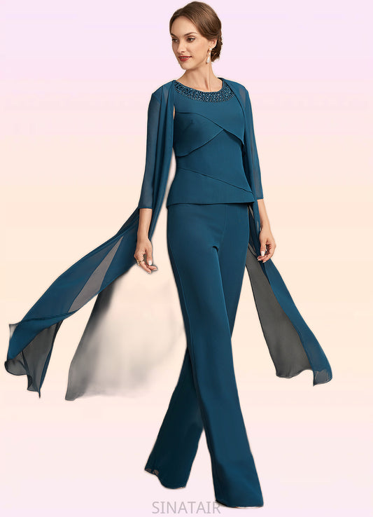 Nataly Jumpsuit/Pantsuit Scoop Neck Floor-Length Chiffon Mother of the Bride Dress With Beading Cascading Ruffles DH126P0014956