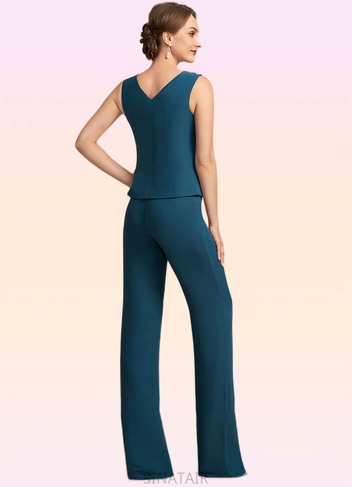 Nataly Jumpsuit/Pantsuit Scoop Neck Floor-Length Chiffon Mother of the Bride Dress With Beading Cascading Ruffles DH126P0014956