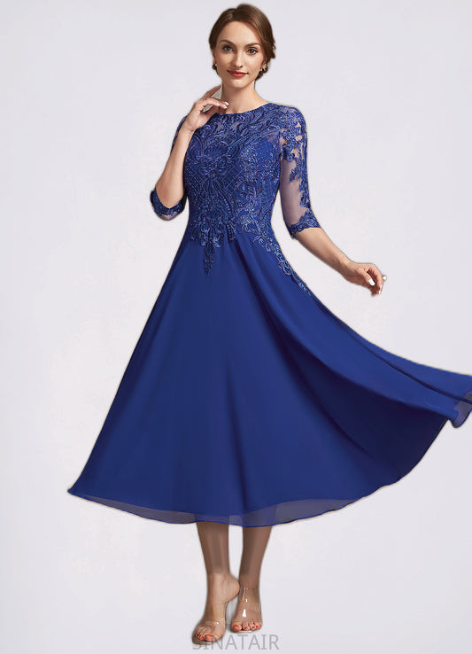 Nayeli A-Line Scoop Neck Tea-Length Chiffon Lace Mother of the Bride Dress With Sequins DH126P0014959