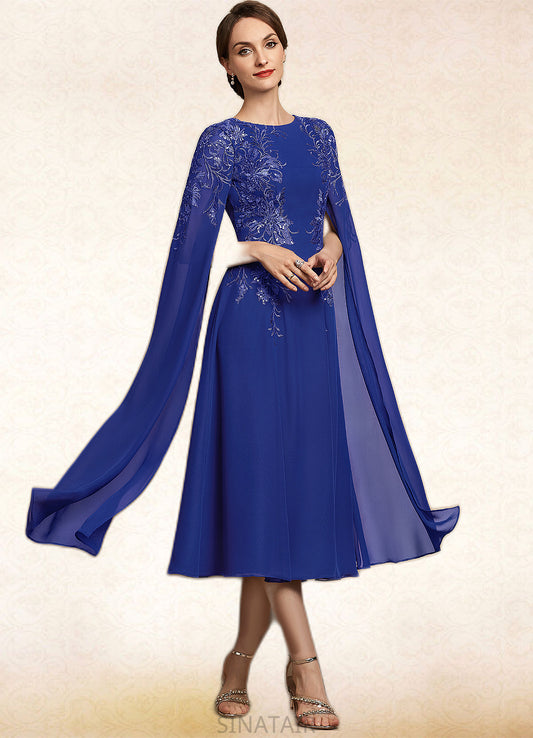 Vicky A-Line Scoop Neck Tea-Length Chiffon Lace Mother of the Bride Dress With Sequins DH126P0014960