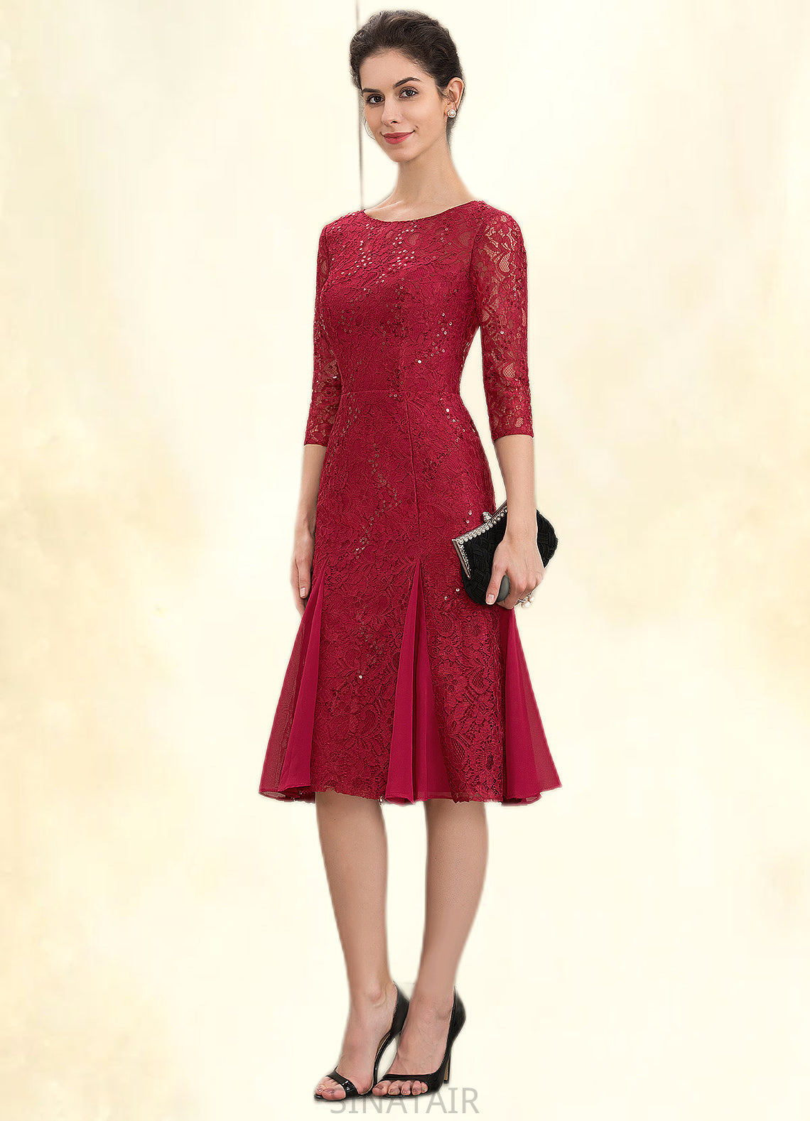 Jazmine A-Line Scoop Neck Knee-Length Lace Mother of the Bride Dress With Sequins DH126P0014961