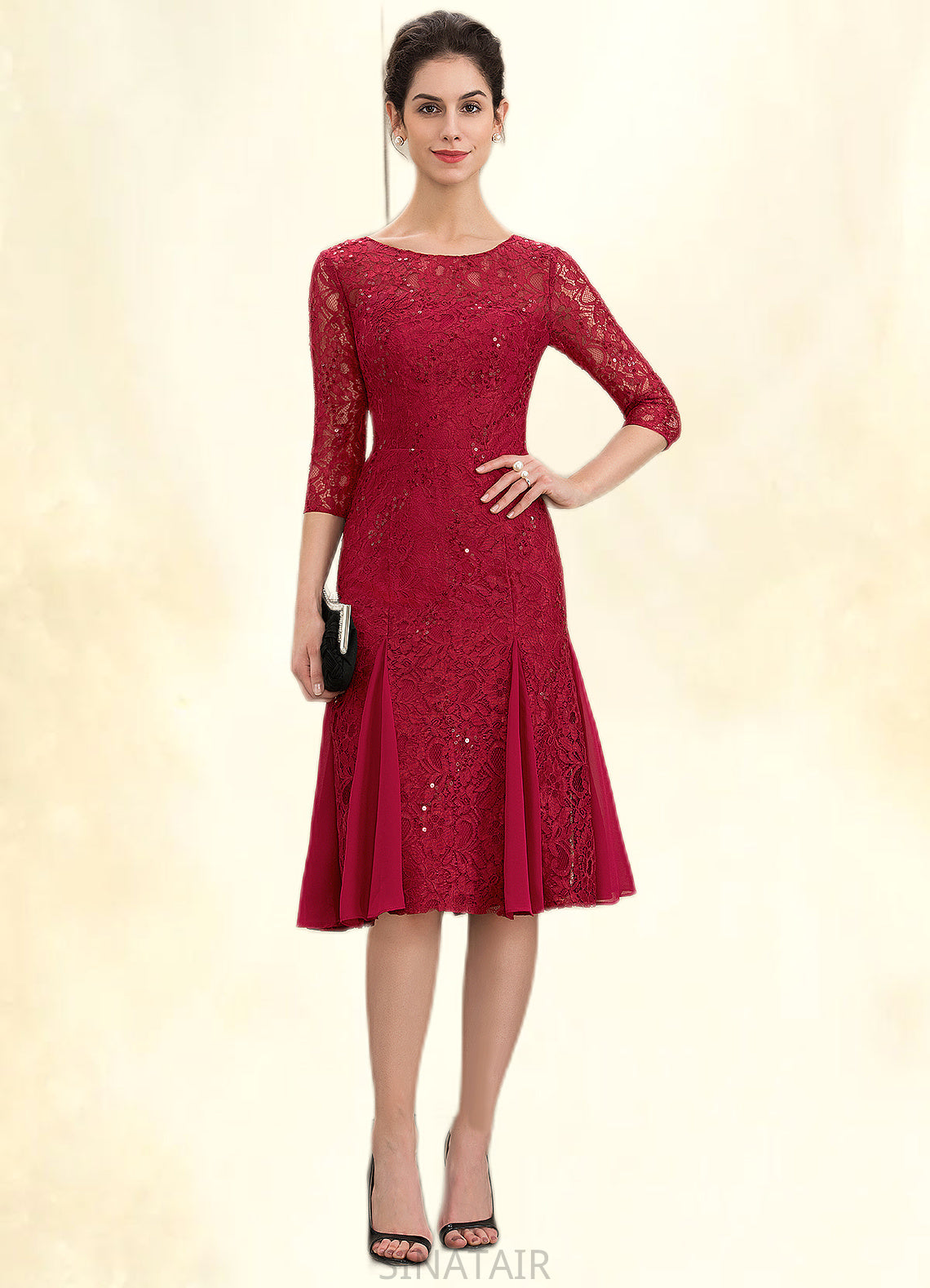 Jazmine A-Line Scoop Neck Knee-Length Lace Mother of the Bride Dress With Sequins DH126P0014961