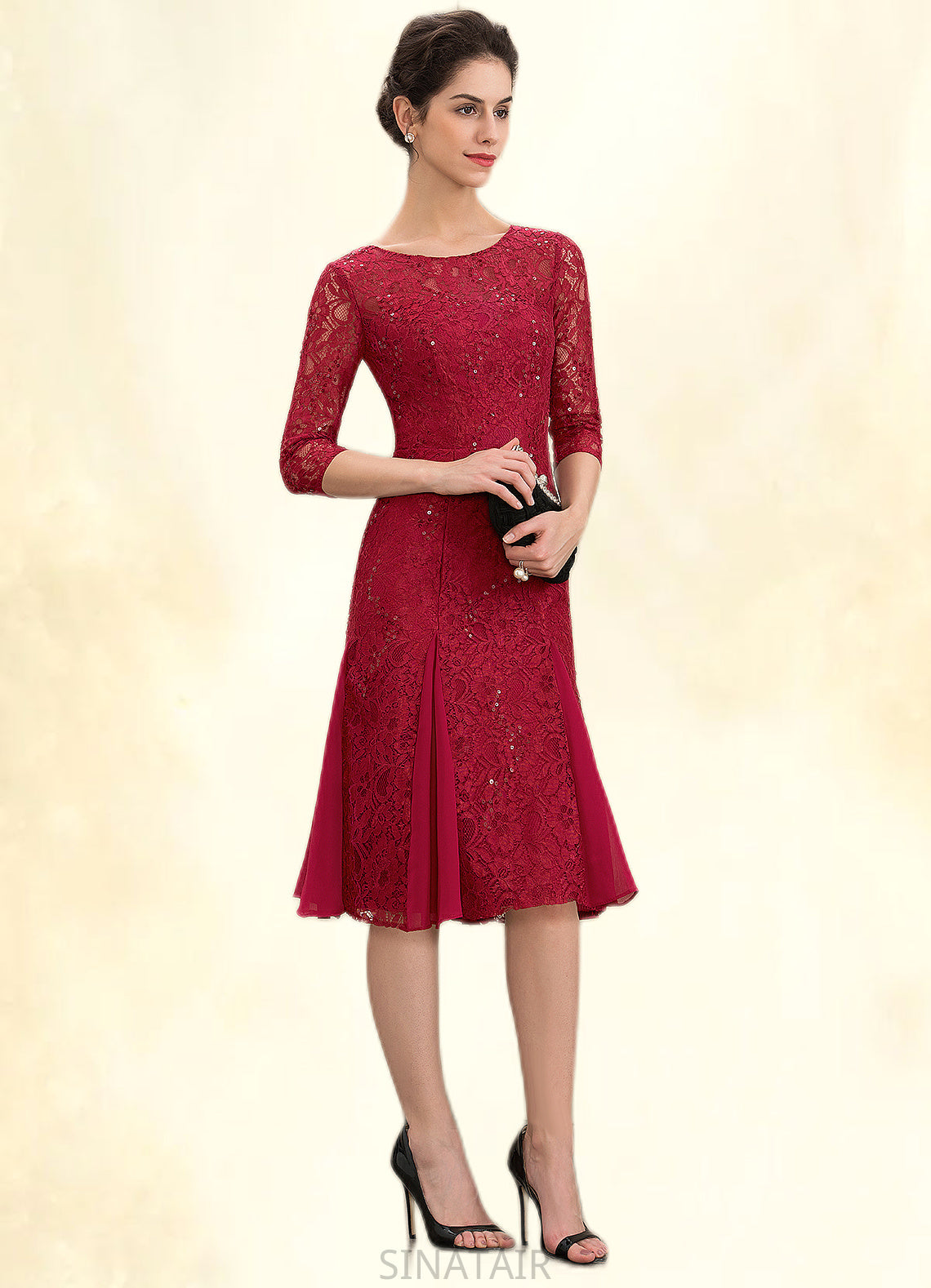 Jazmine A-Line Scoop Neck Knee-Length Lace Mother of the Bride Dress With Sequins DH126P0014961