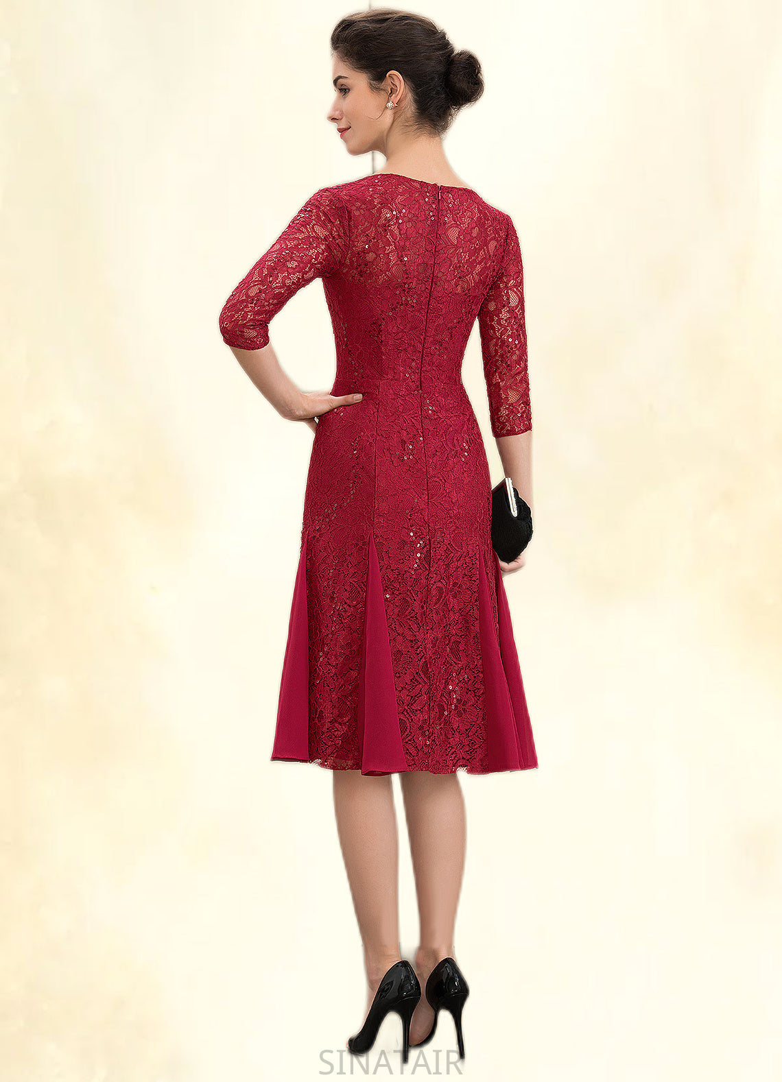 Jazmine A-Line Scoop Neck Knee-Length Lace Mother of the Bride Dress With Sequins DH126P0014961