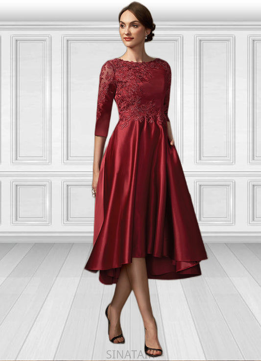 Louise A-Line Scoop Neck Asymmetrical Satin Lace Mother of the Bride Dress With Sequins Pockets DH126P0014962