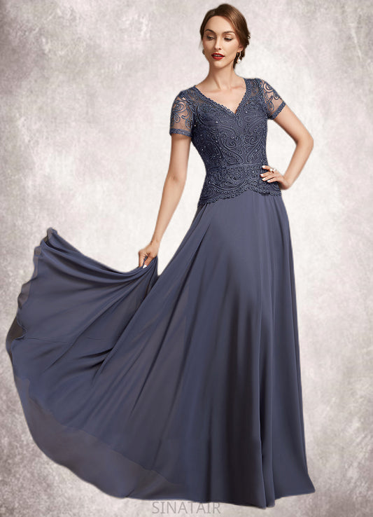 Alena A-Line V-neck Floor-Length Chiffon Lace Mother of the Bride Dress With Sequins DH126P0014964